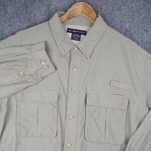 ExOfficio Fishing Shirt Men XL Green Long Sleeve Vented Mesh Back Hiking Utility